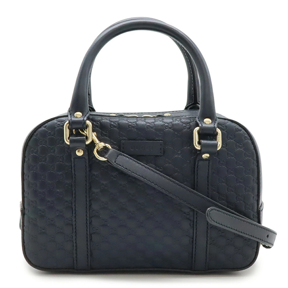 Gucci Microguccissima Handbag Boston Bag Shoulder Leather Dark Navy Blue